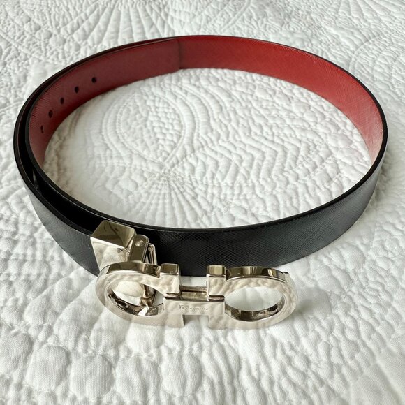 Salvatore Ferragamo Accessories - Ferragamo Reversible Adjustable Gancini Belt Red Black Leather Silver Buckle